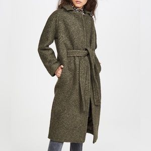 Ganni Heavy Wool Boucle Coat Dark Green 38